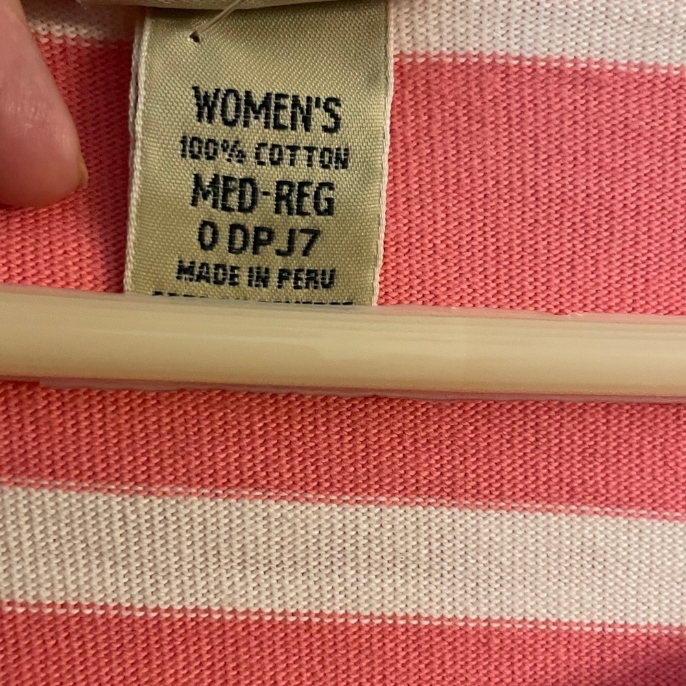 Ll Bean Coral Pink and White Striped 3/4 sleeved Cotton top size Medium - Picture 4 of 5